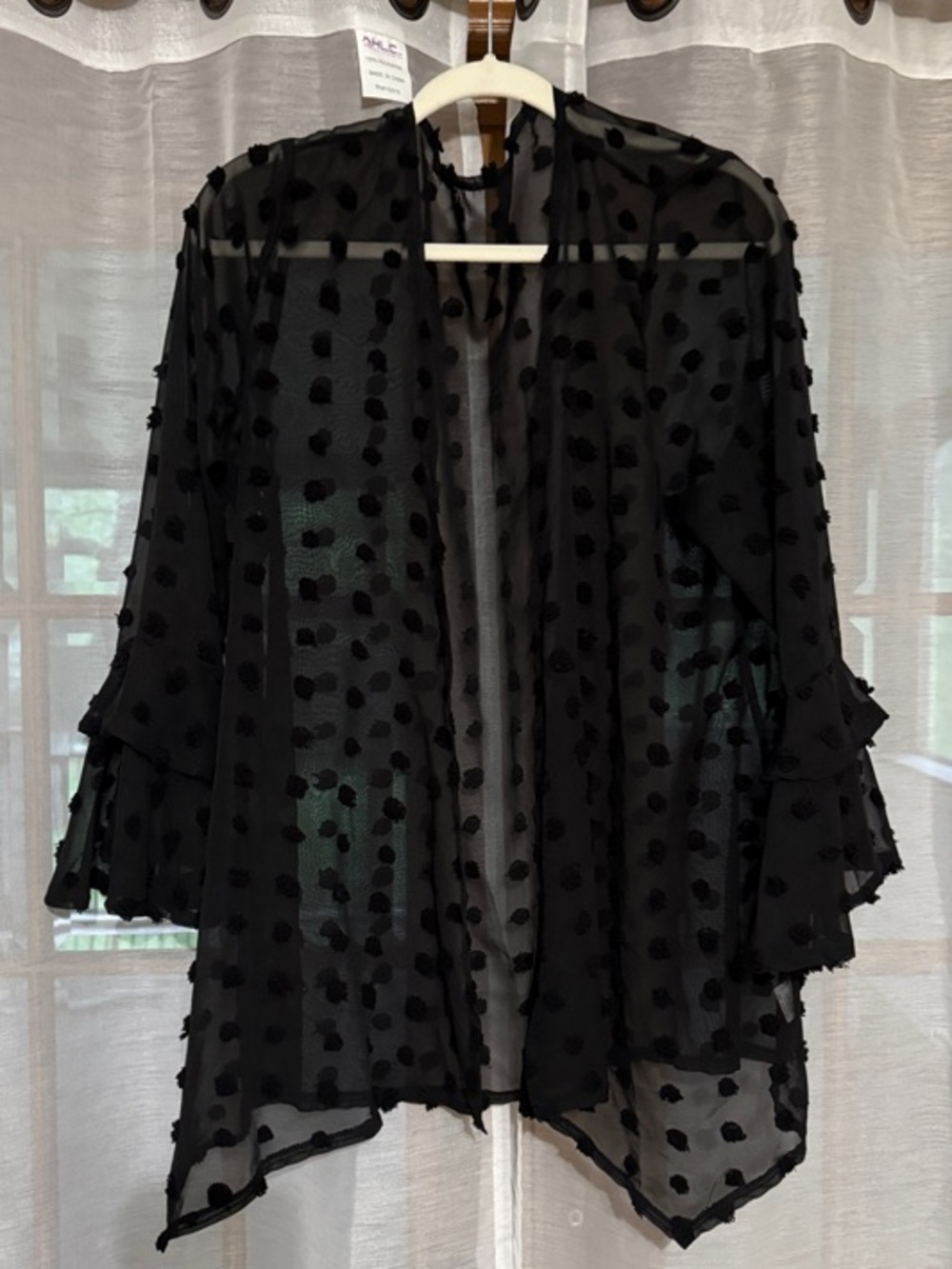 Sheer Black Polka Dot Layered Kimono Cape - Women